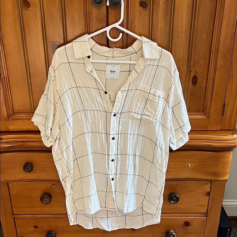 Katin Cream and Black Plaid Button Down Shirt